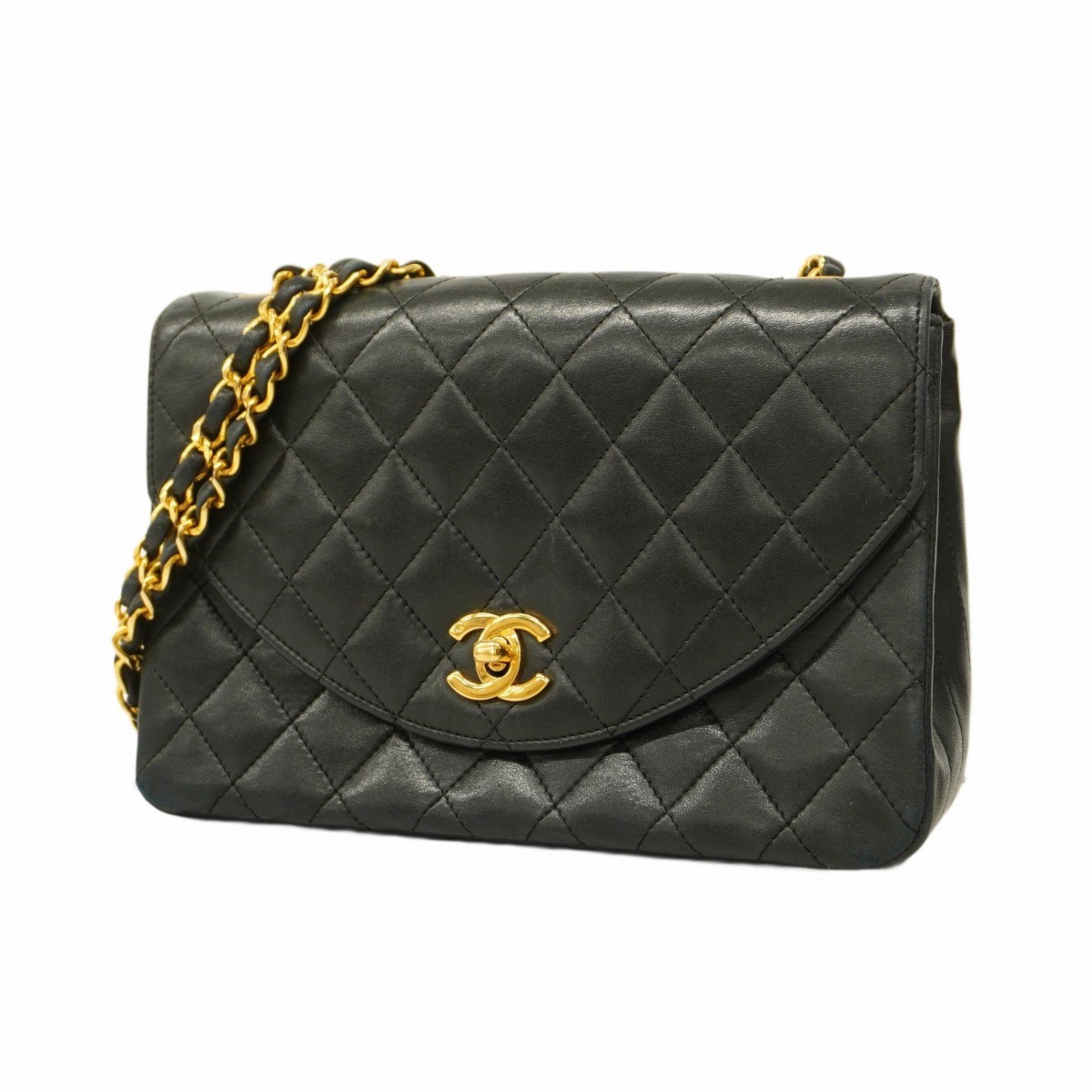 Chanel Shoulder Bag Matelasse Chain Lambskin Black Women's