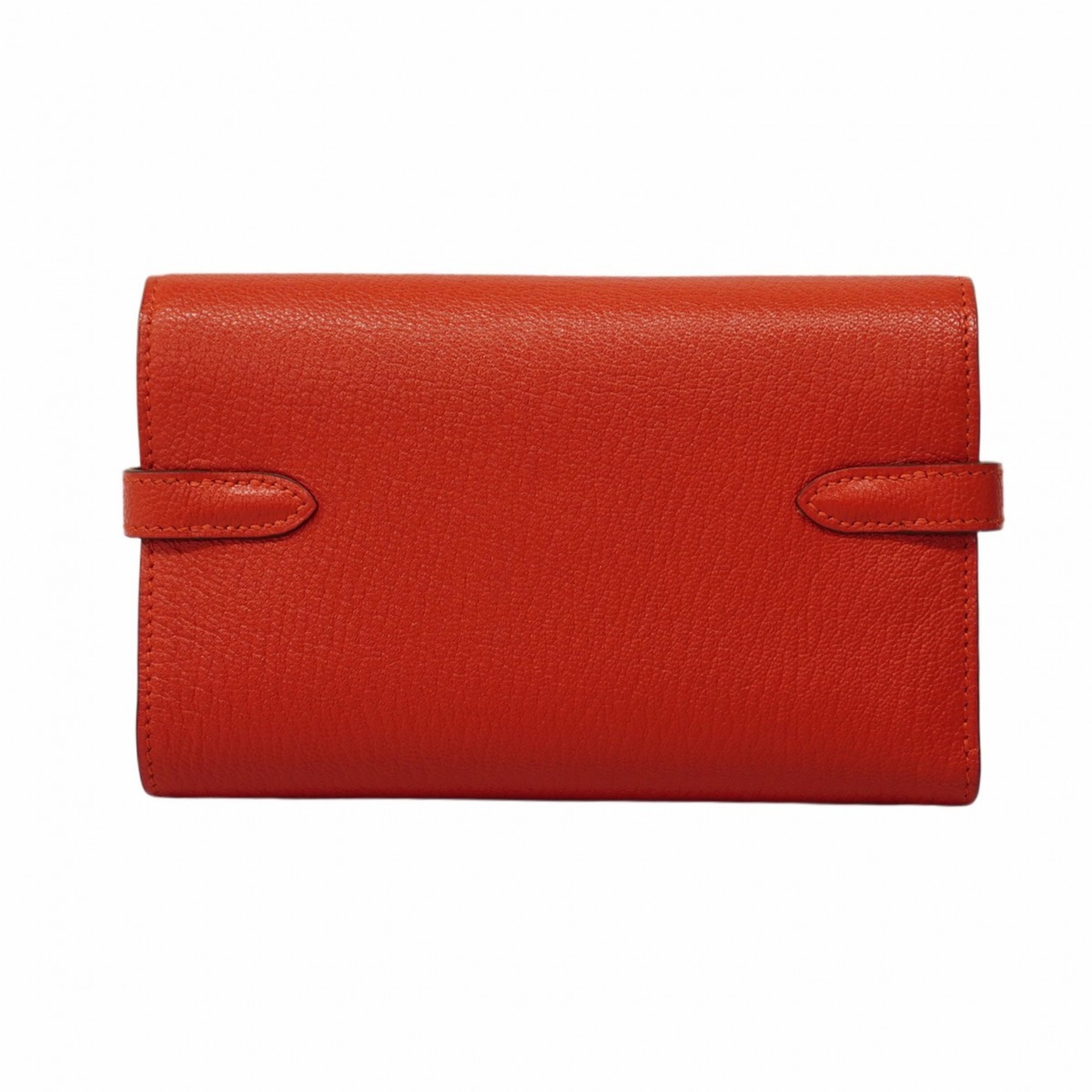 Hermes Tri-fold Wallet Kelly Medium Chevre Rouge Tomato X Engraved Ladies