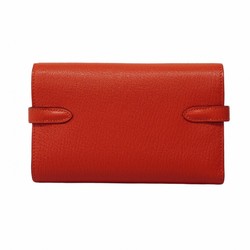 Hermes Tri-fold Wallet Kelly Medium Chevre Rouge Tomato X Engraved Ladies