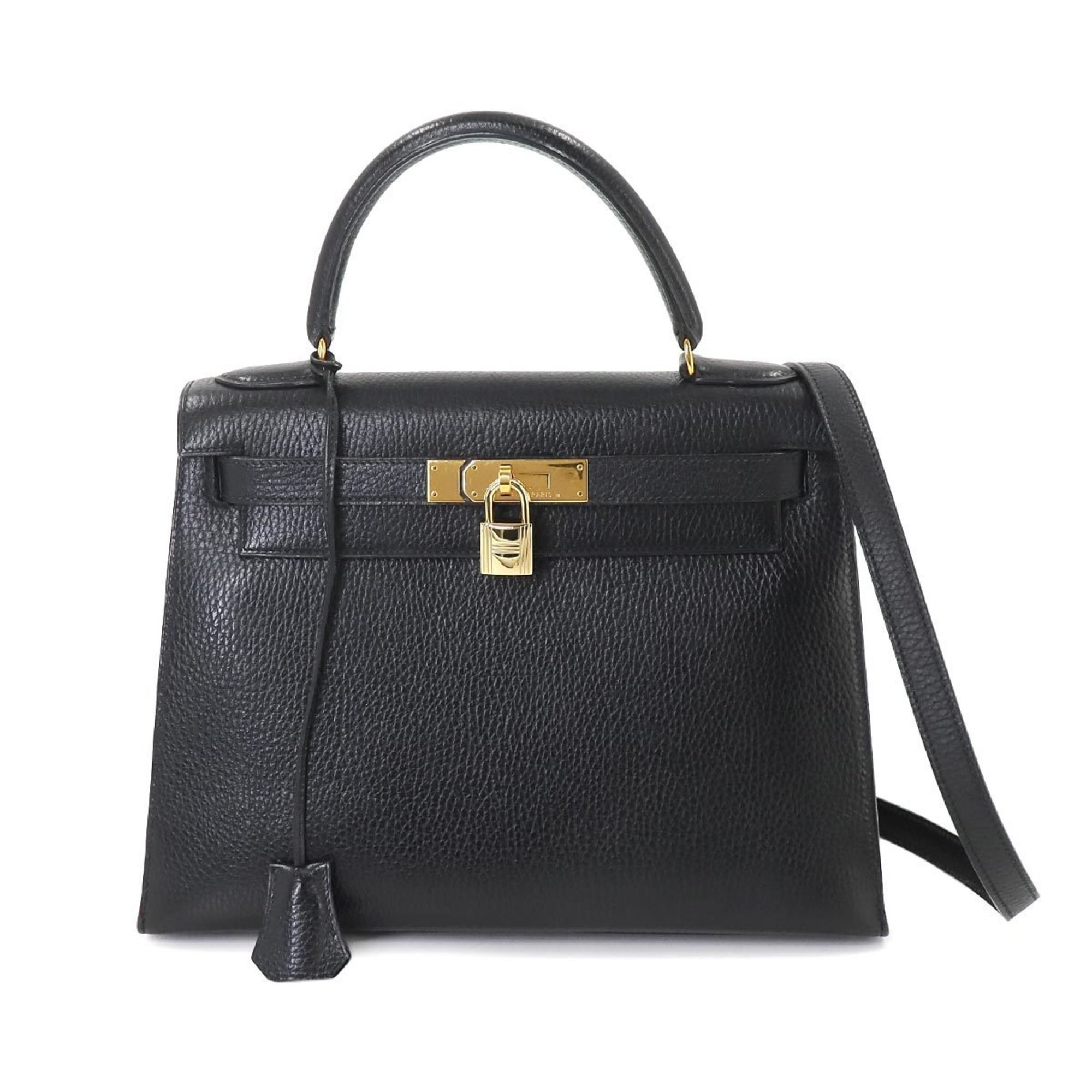 Hermes Kelly 28 2way Hand Shoulder Bag Ardennes Black Outer Stitching Gold Hardware