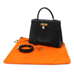 Hermes Kelly 28 2way Hand Shoulder Bag Ardennes Black Outer Stitching Gold Hardware