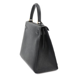 Hermes Kelly 28 2way Hand Shoulder Bag Ardennes Black Outer Stitching Gold Hardware