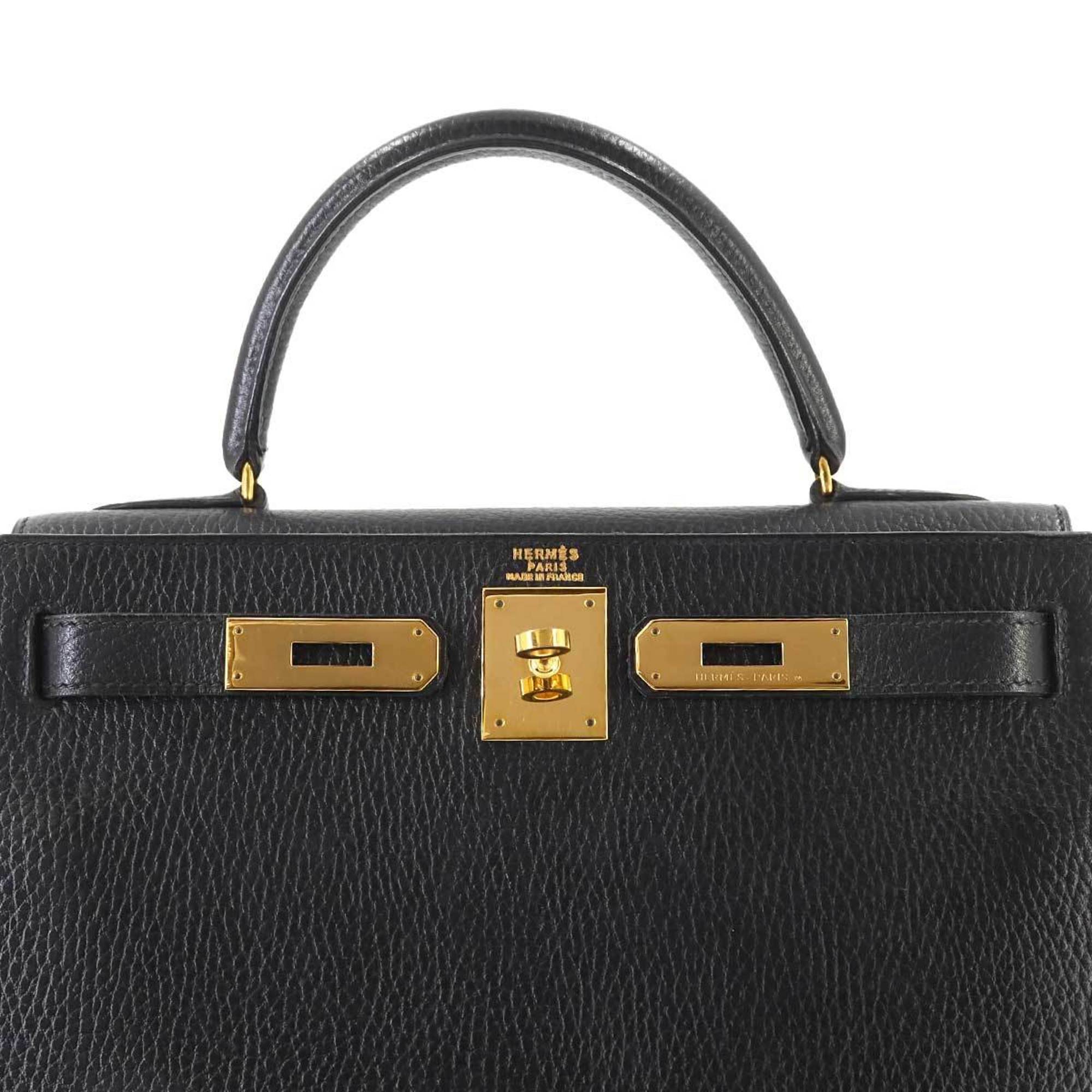 Hermes Kelly 28 2way Hand Shoulder Bag Ardennes Black Outer Stitching Gold Hardware