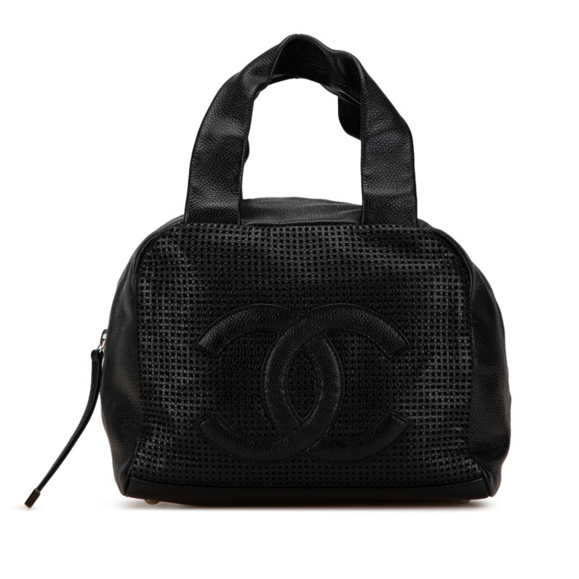 Chanel Coco Mark Mesh Handbag Boston Bag Black Caviar Skin Women's CHANEL