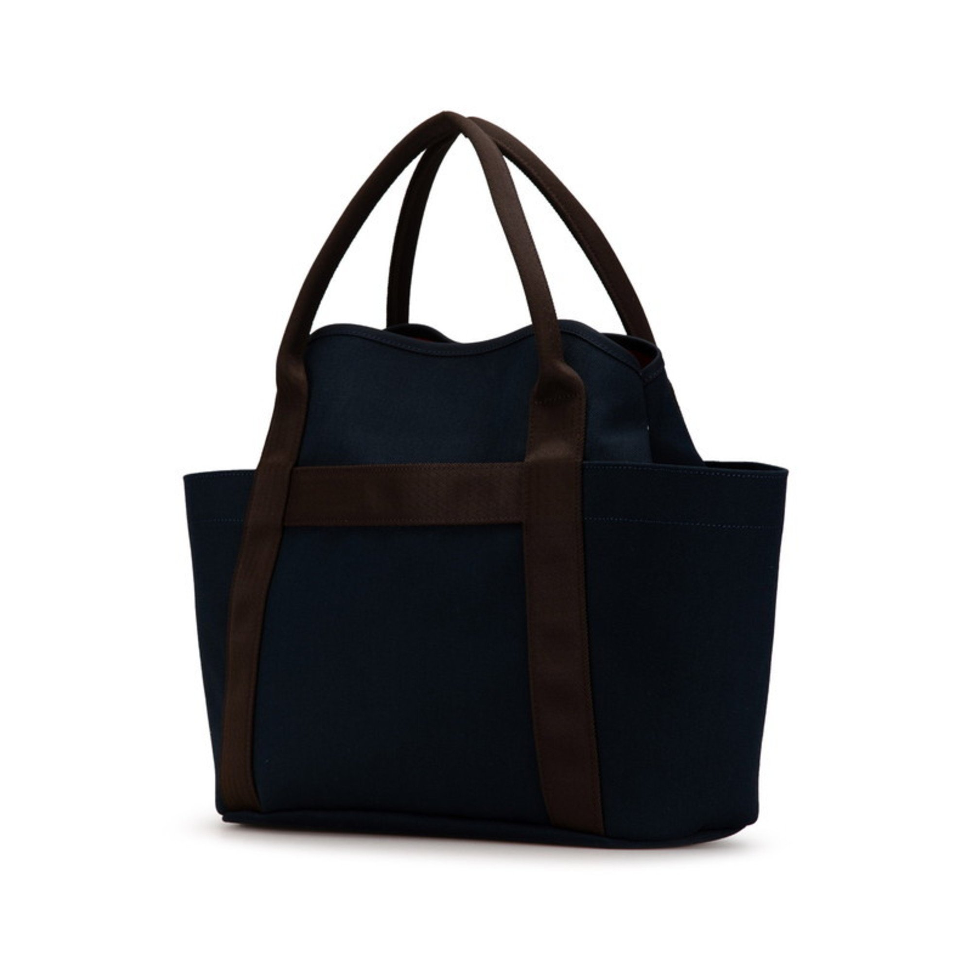 Hermes Sac de Pansage Groom Tote Bag Shoulder Navy Brown Canvas Leather Women's HERMES