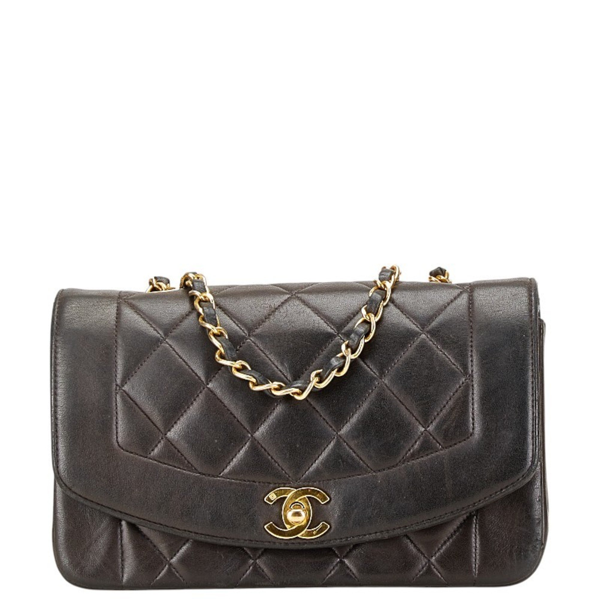 CHANEL Diana 23 Chain Shoulder Bag Black Lambskin Women's