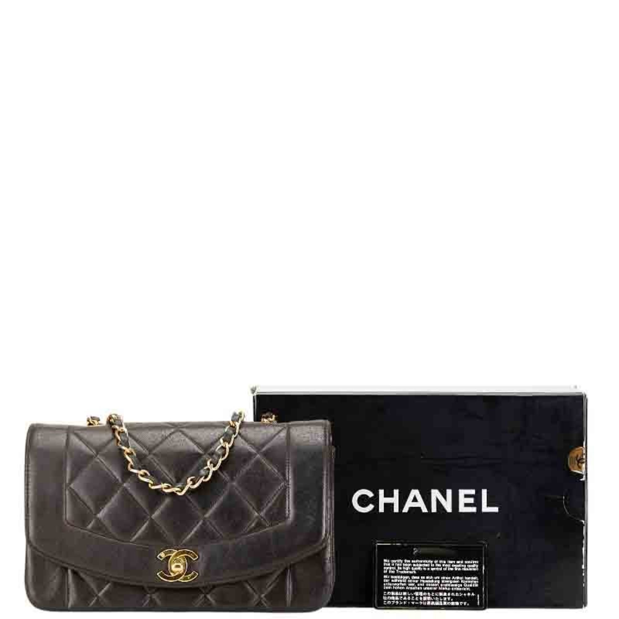 CHANEL Diana 23 Chain Shoulder Bag Black Lambskin Women's