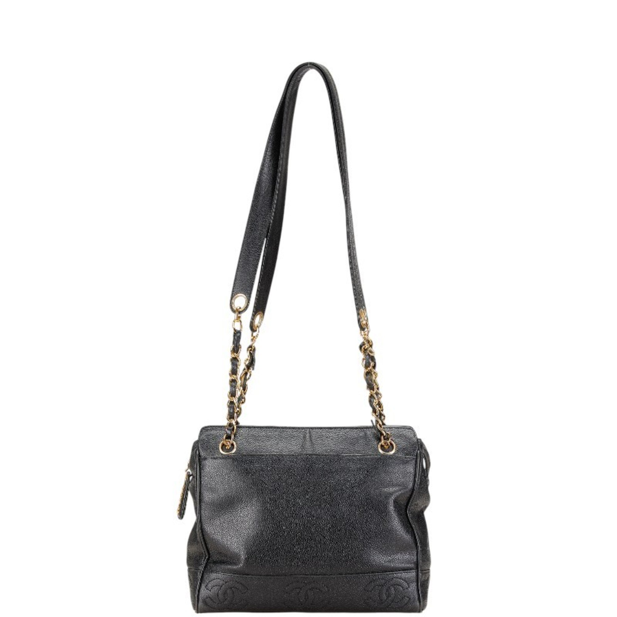 Chanel Coco Mark Chain Shoulder Bag Black Caviar Skin Women's CHANEL