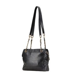 Chanel Coco Mark Chain Shoulder Bag Black Caviar Skin Women's CHANEL