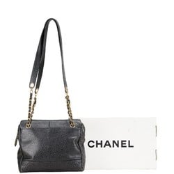 Chanel Coco Mark Chain Shoulder Bag Black Caviar Skin Women's CHANEL