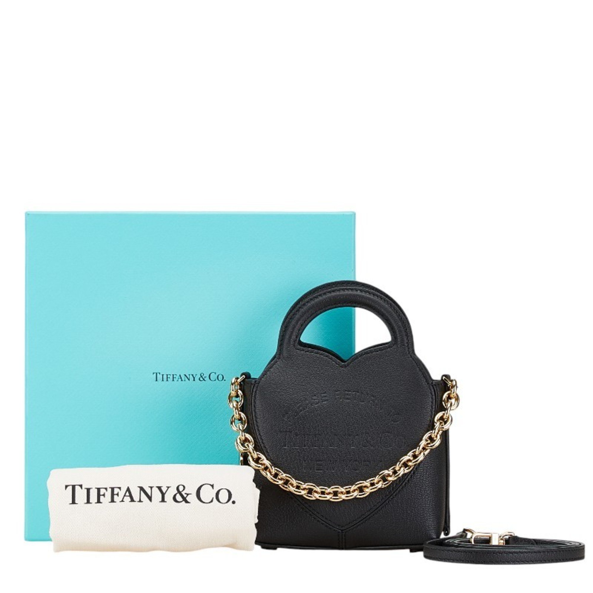 Tiffany Return to Micro Tote Heart Handbag Shoulder Bag Black Leather Women's TIFFANY&Co.