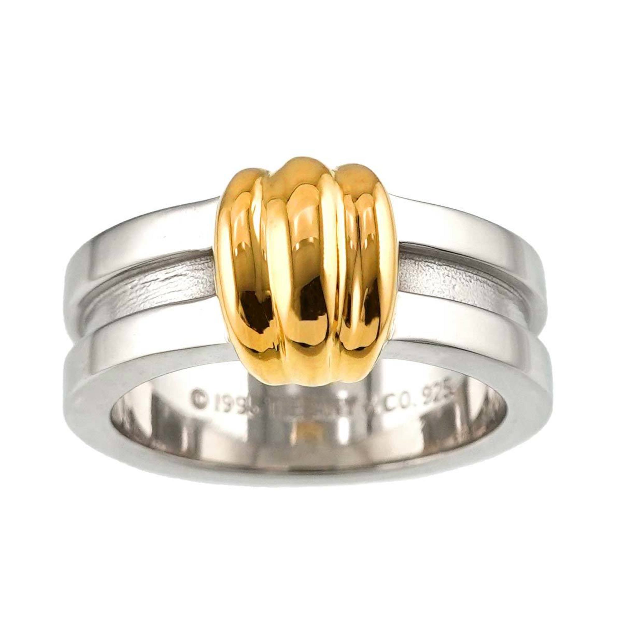 Tiffany & Co. Grooved Ring Size 13 K18 YG SV Yellow Gold 750 Silver