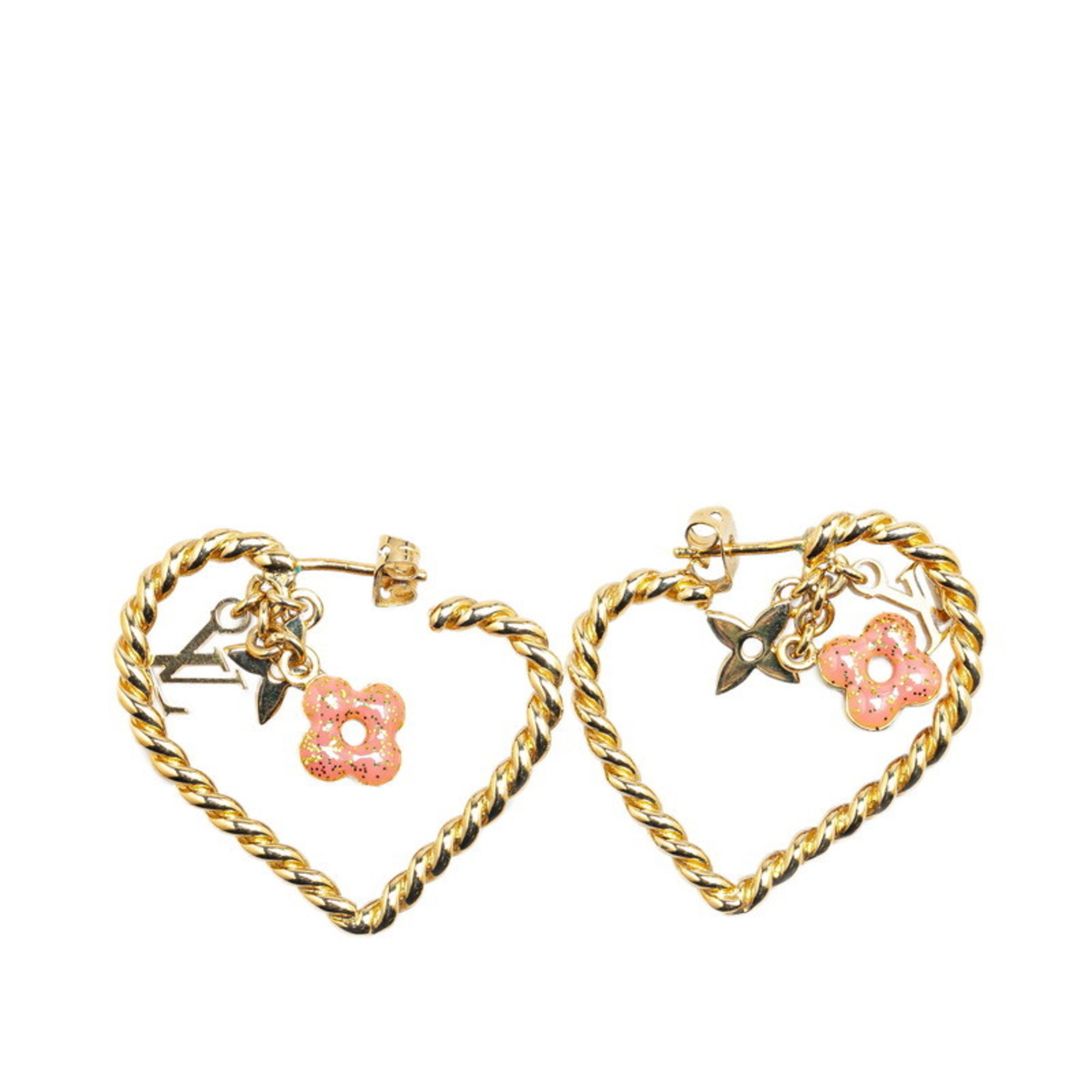 Louis Vuitton Boucle d'Oreille Sweet Monogram In My Heart Earrings M65948 Gold Plated Women's LOUIS VUITTON