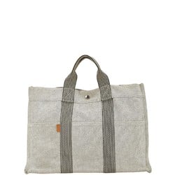 Hermes New Foult Tote MM Bag Grey Black Canvas Women's HERMES