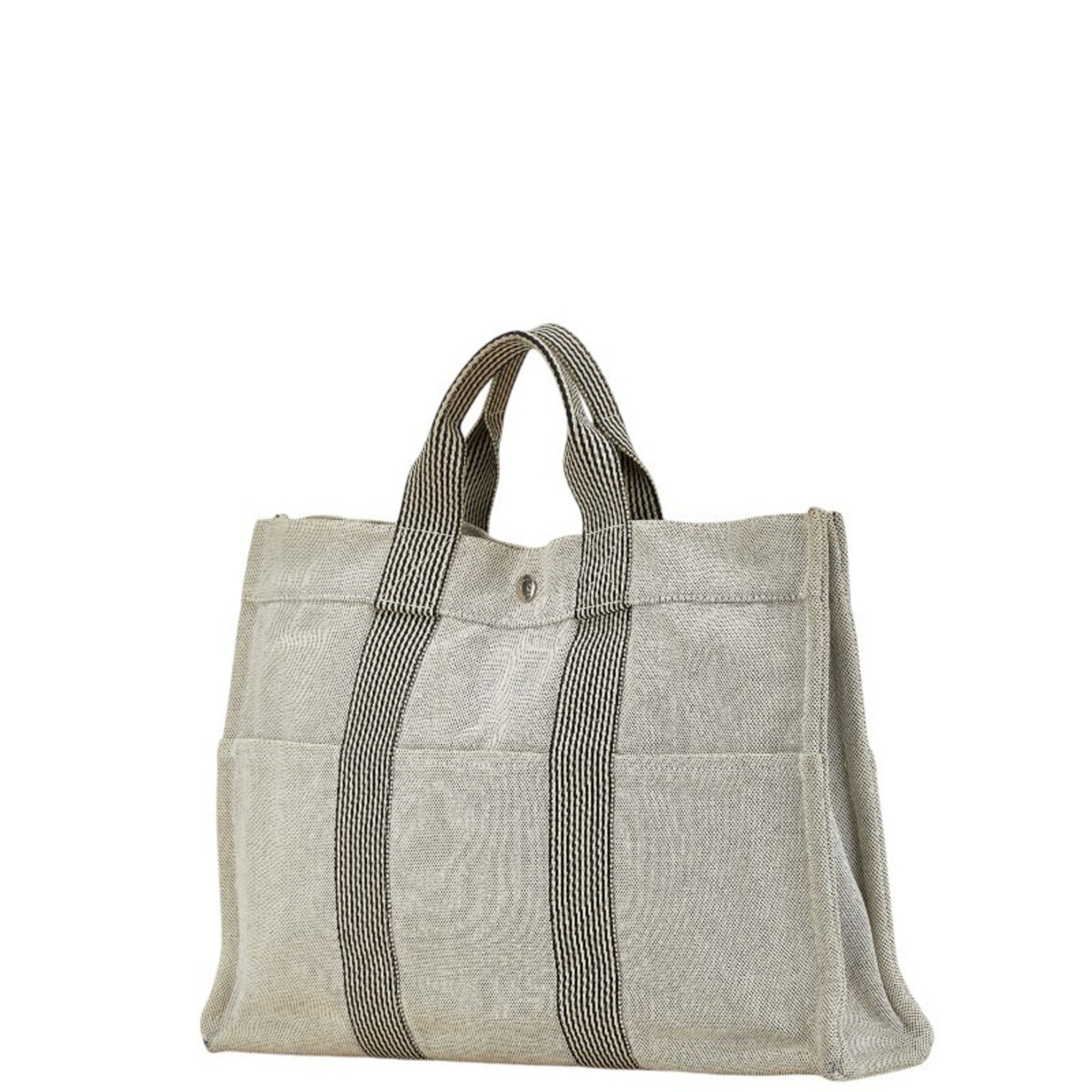 Hermes New Foult Tote MM Bag Grey Black Canvas Women's HERMES