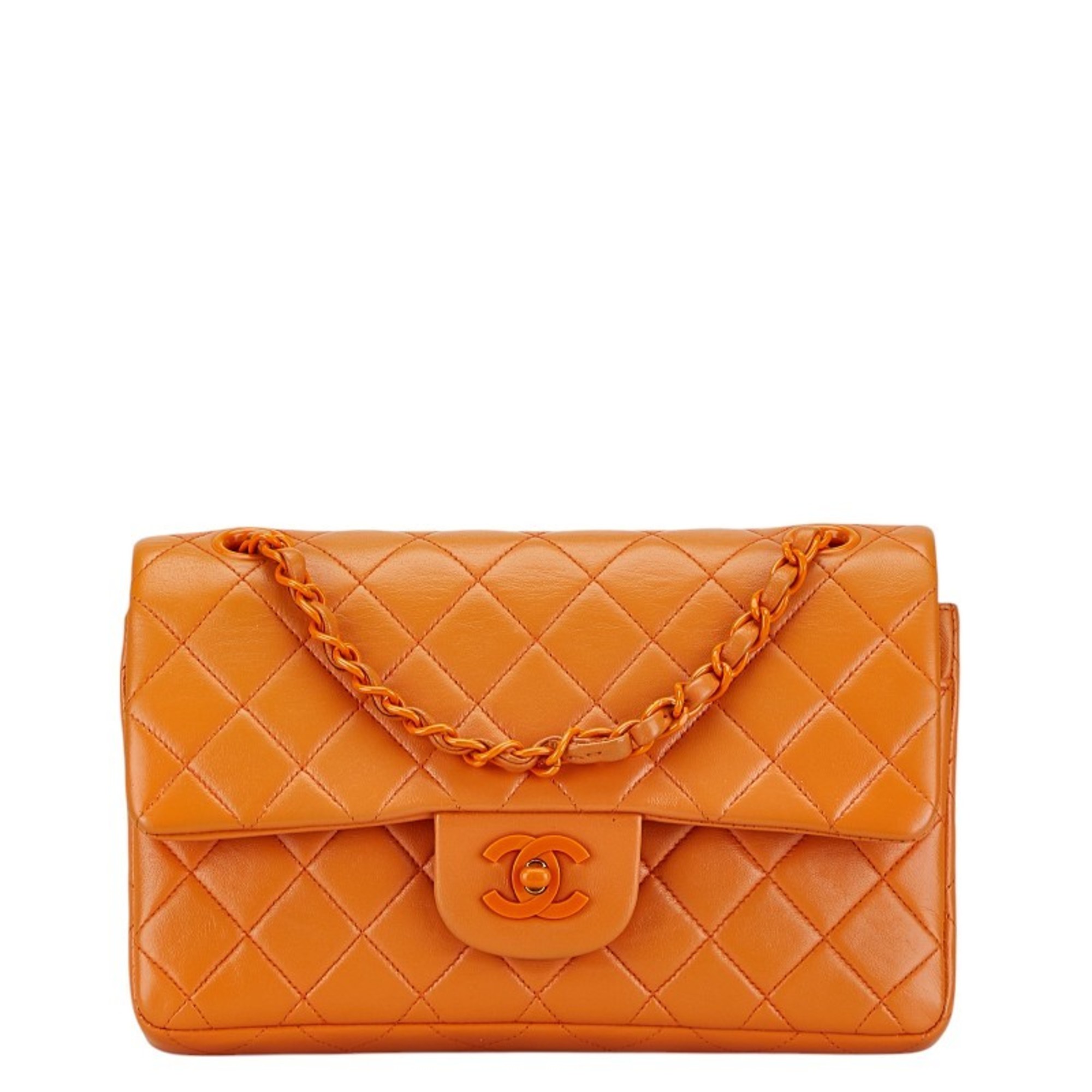 Chanel Matelasse 23 Double Flap Chain Shoulder Bag Orange Lambskin Women's CHANEL