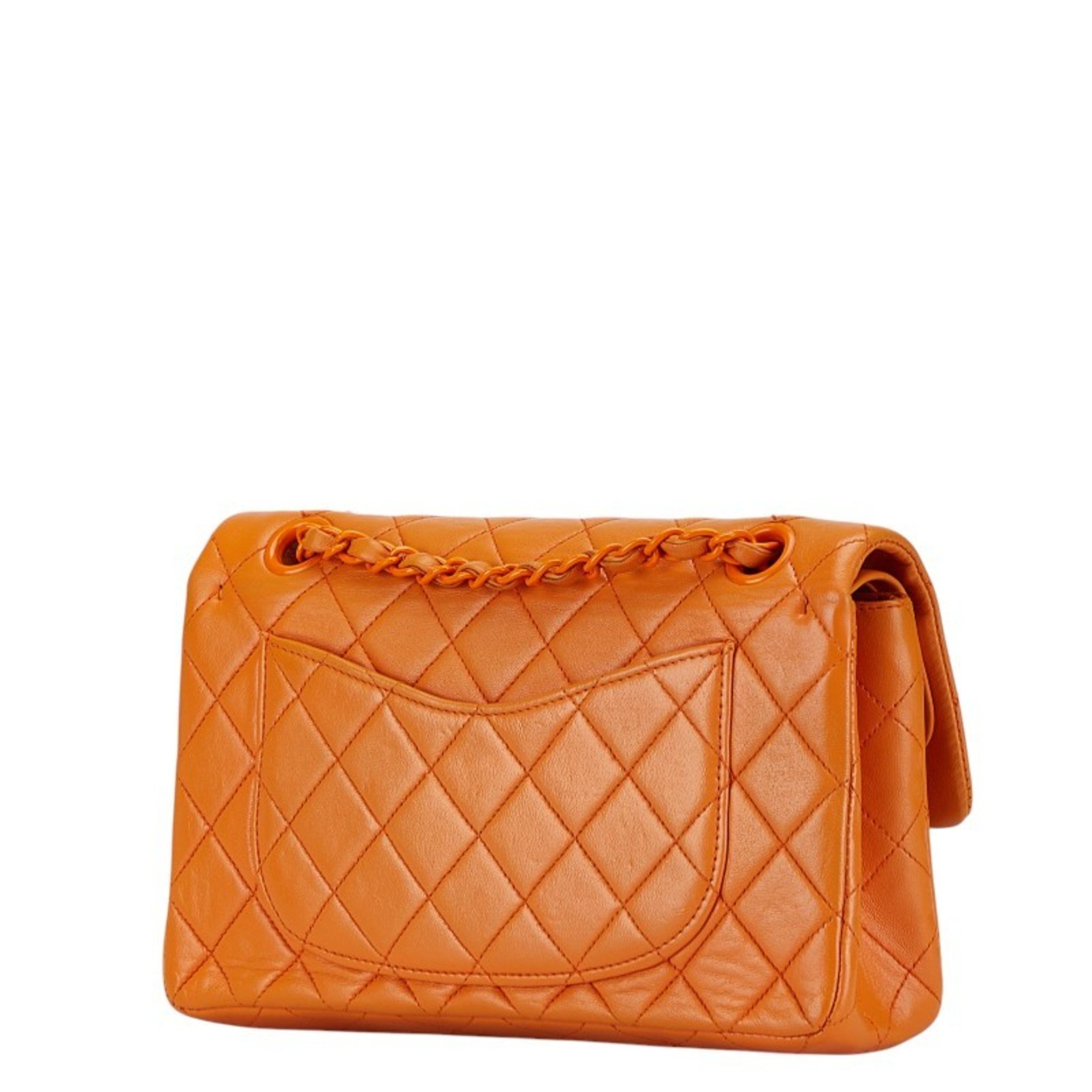 Chanel Matelasse 23 Double Flap Chain Shoulder Bag Orange Lambskin Women's CHANEL