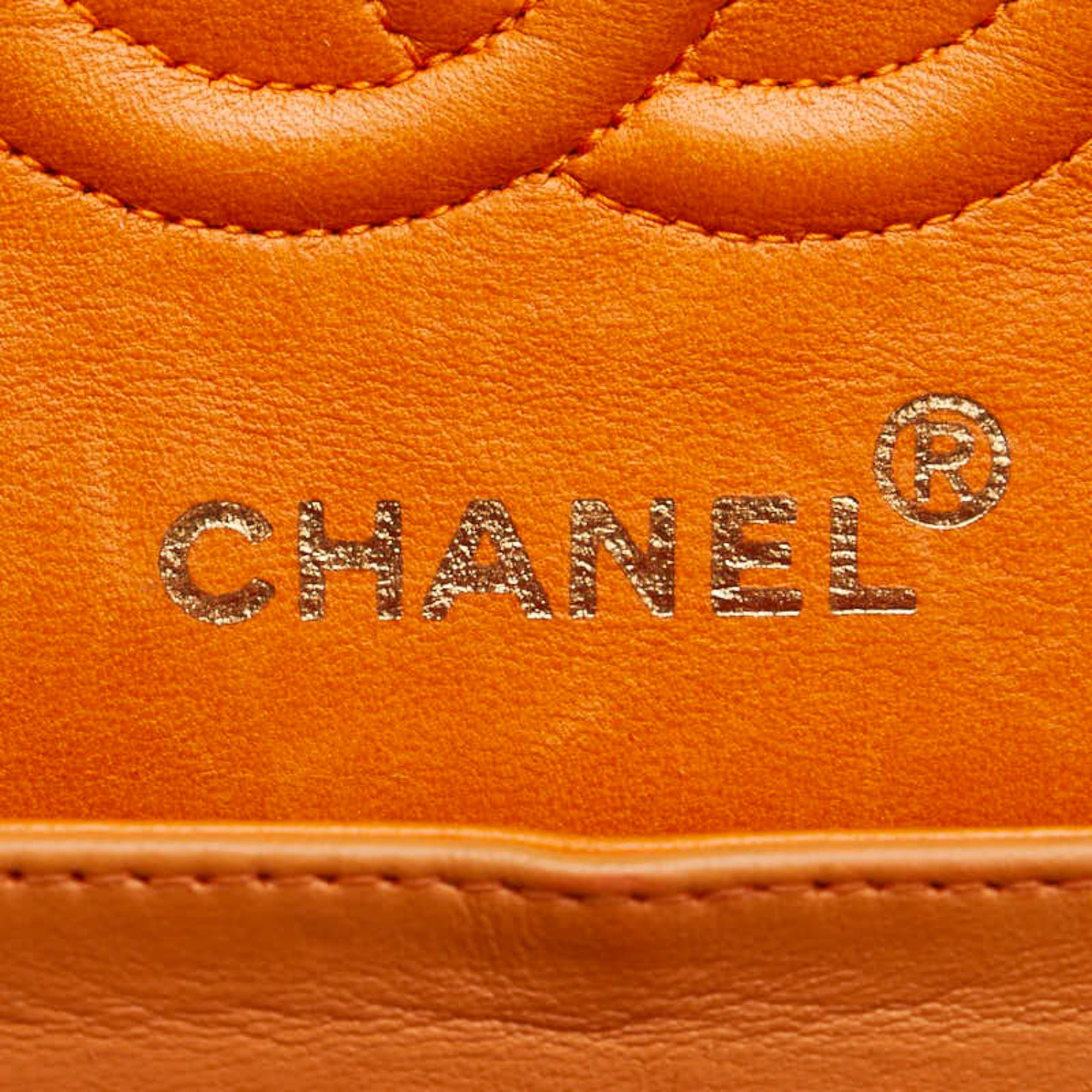 Chanel Matelasse 23 Double Flap Chain Shoulder Bag Orange Lambskin Women's CHANEL