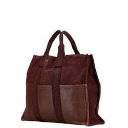 Hermes Foul Tote MM Bag Rouge Ash Bordeaux Wine Red Canvas Leather Women's HERMES