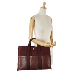 Hermes Foul Tote MM Bag Rouge Ash Bordeaux Wine Red Canvas Leather Women's HERMES