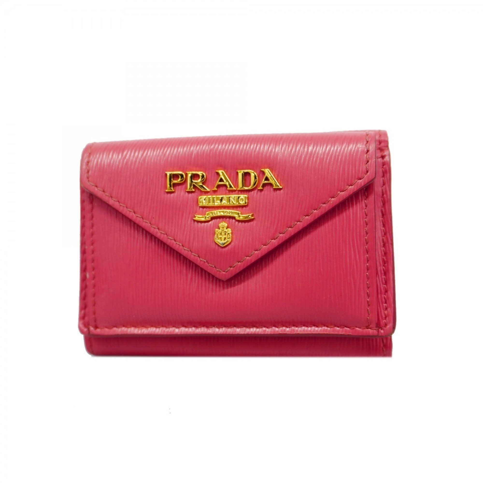 Prada Tri-fold Wallet Saffiano Leather Pink Women's