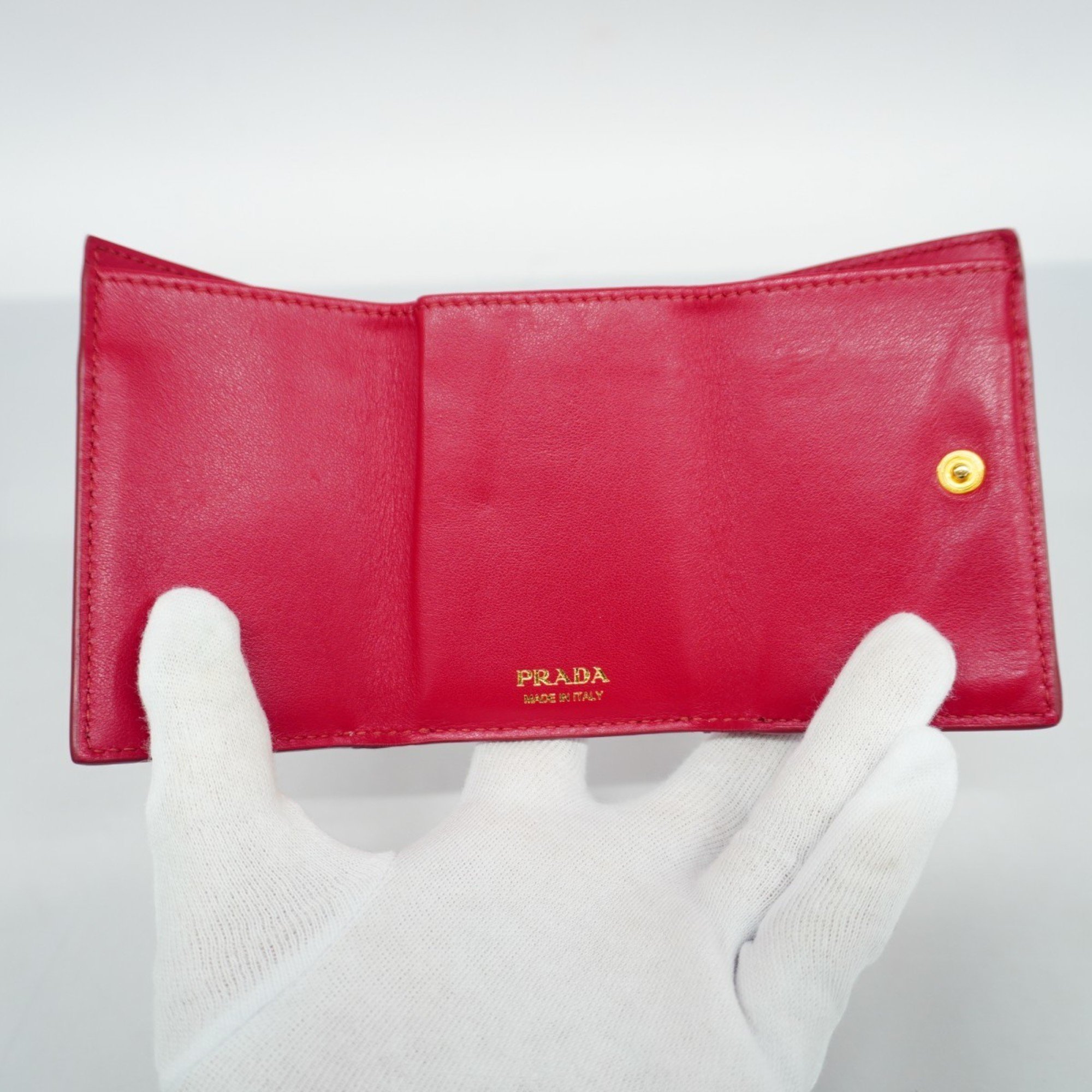 Prada Tri-fold Wallet Saffiano Leather Pink Women's