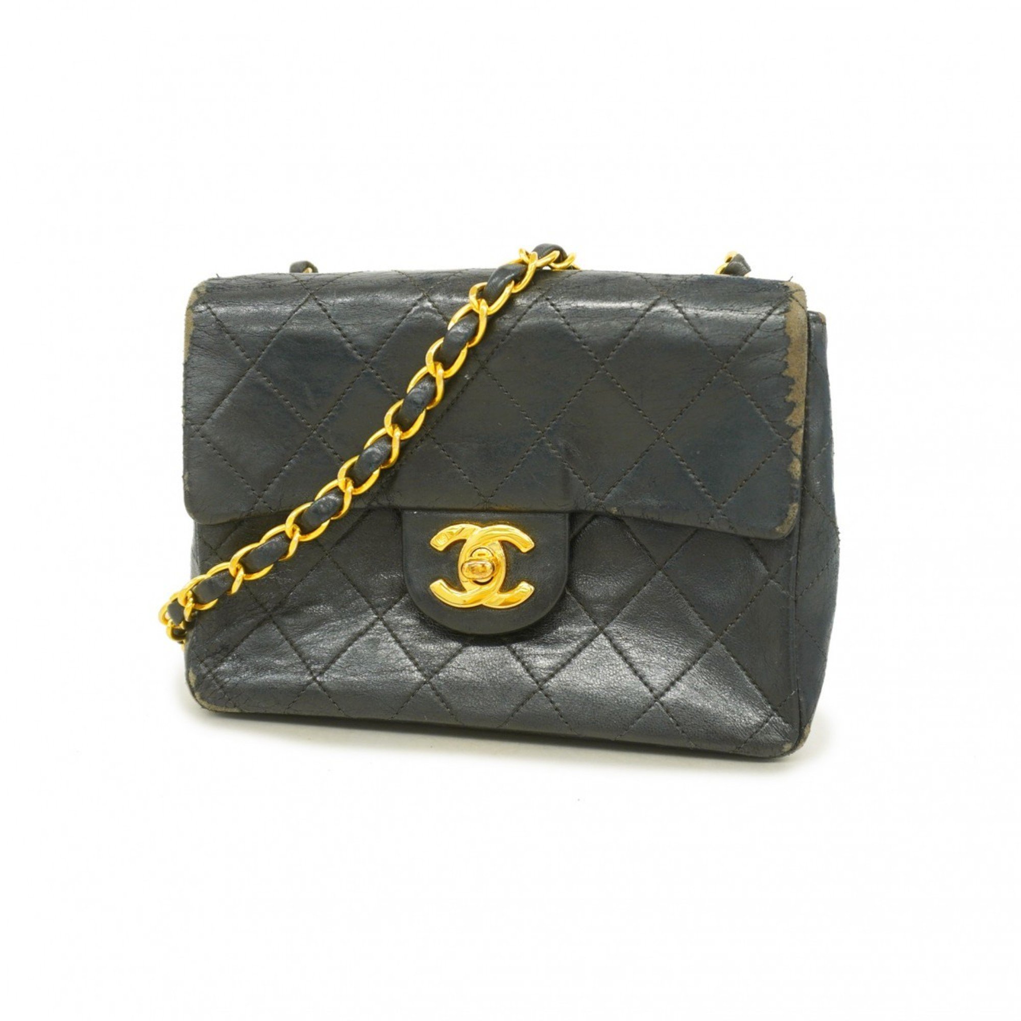 Chanel Shoulder Bag Matelasse Chain Lambskin Black Women's