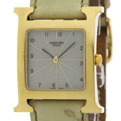 HERMES H Watch Gold Plated Leather Quartz Mens Watch HH1.501 BF578020