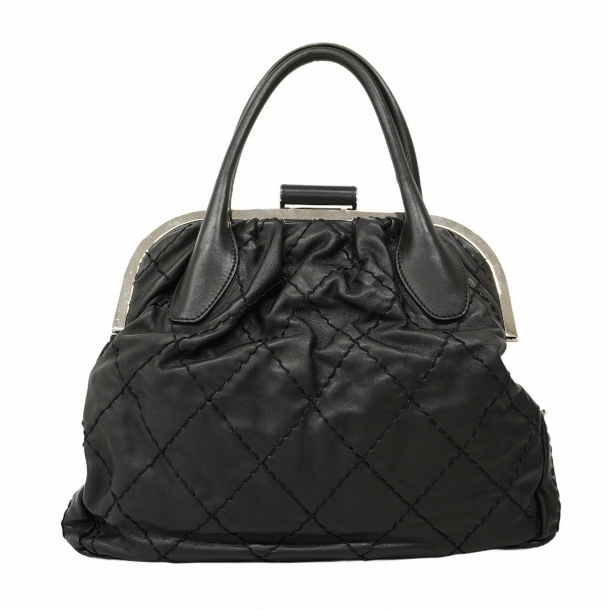 Chanel Tote Bag Wild Stitch Leather Black Women's