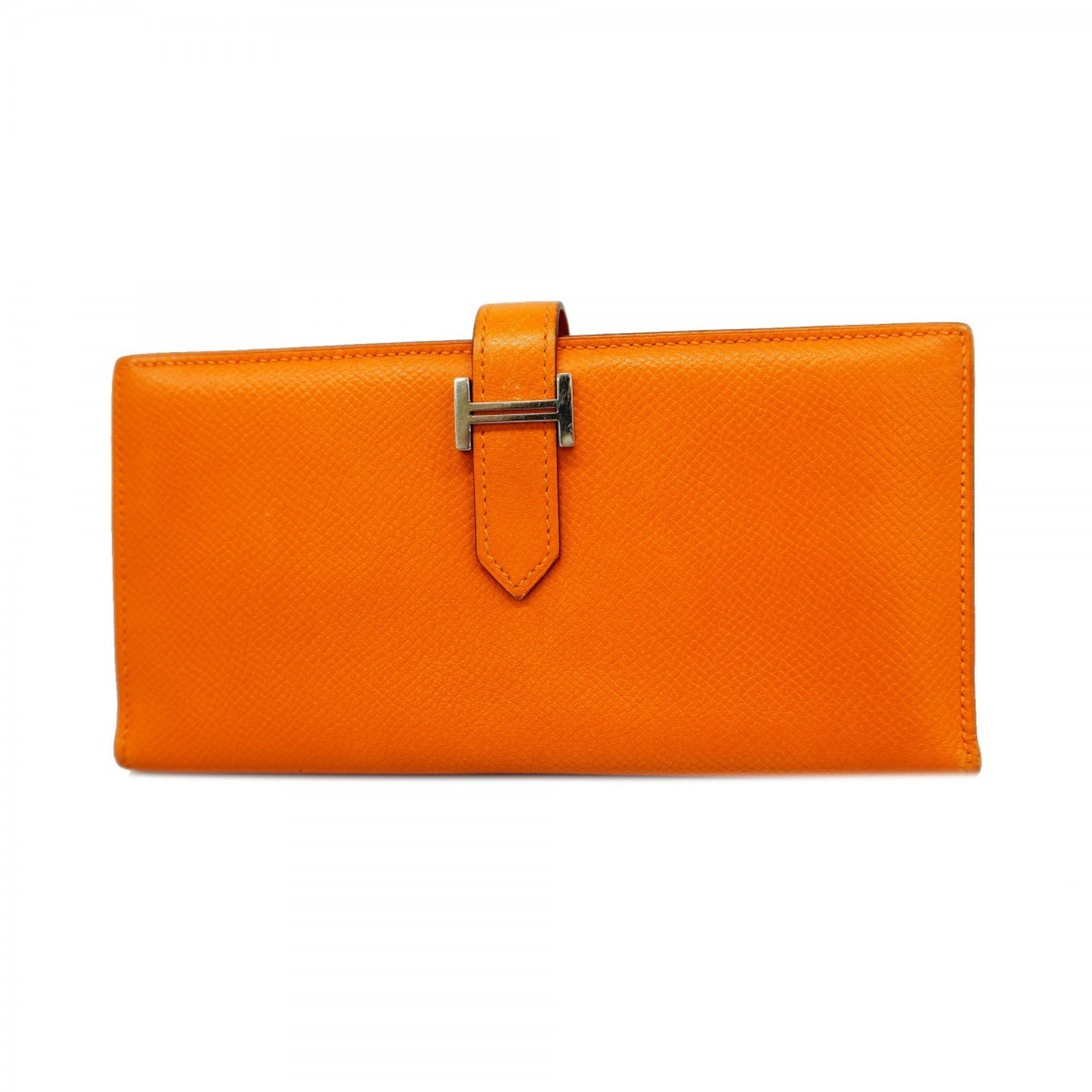 Hermes Long Wallet Bearn Soufflet Veau Epsom Orange P Stamp Ladies