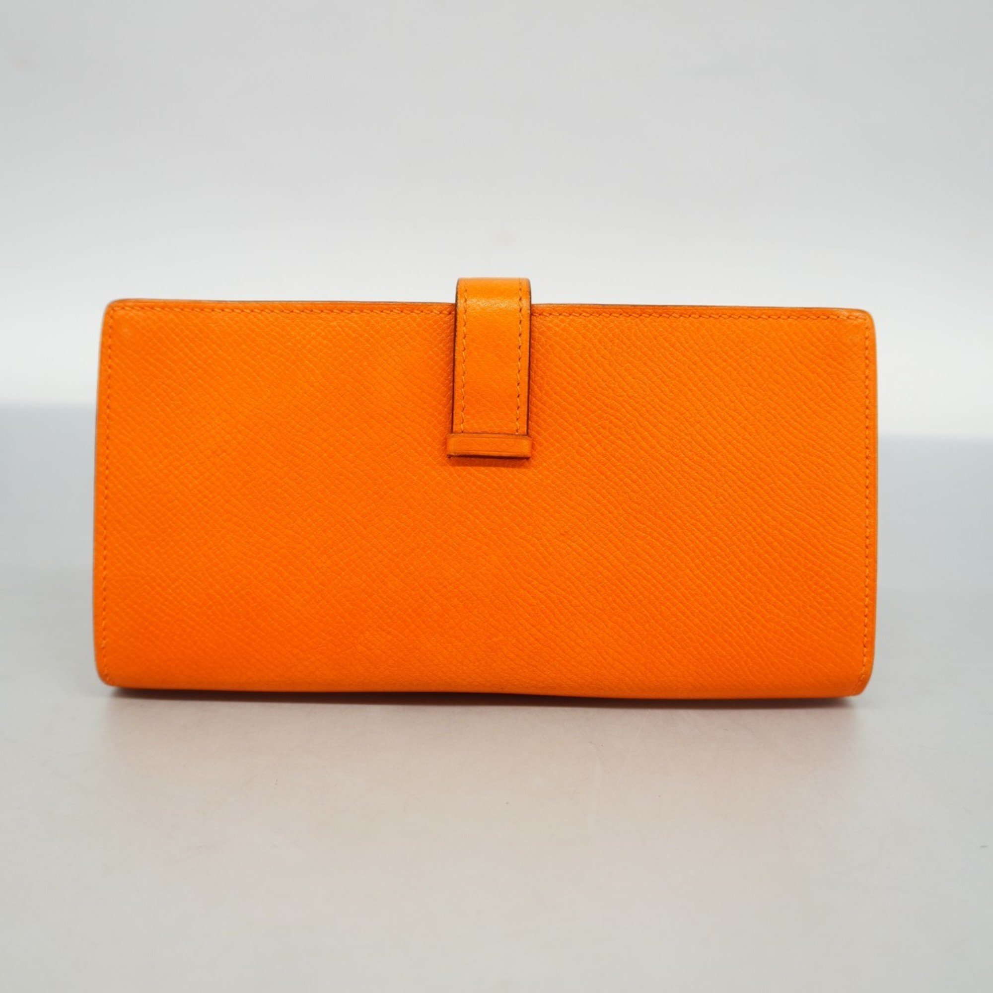 Hermes Long Wallet Bearn Soufflet Veau Epsom Orange P Stamp Ladies