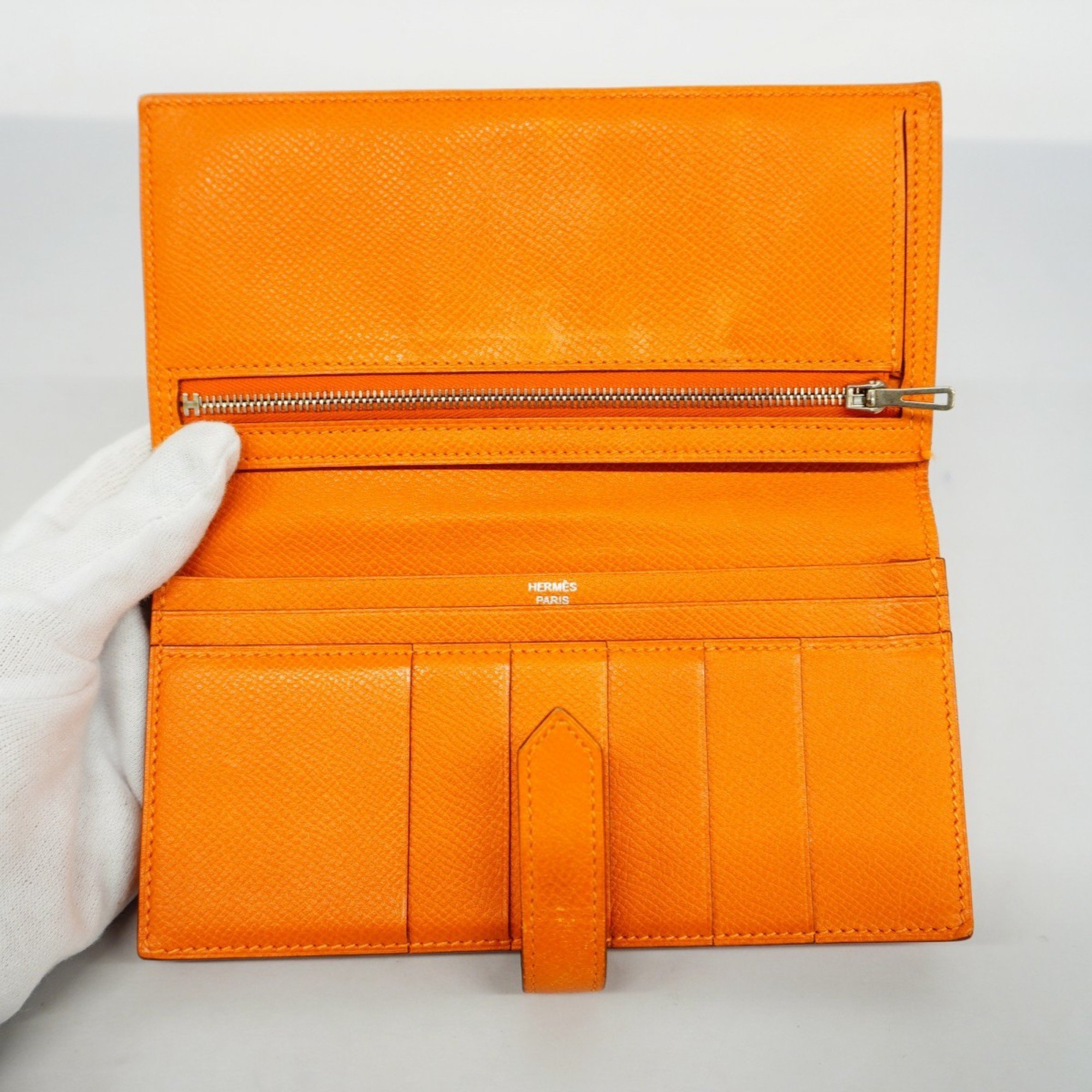 Hermes Long Wallet Bearn Soufflet Veau Epsom Orange P Stamp Ladies