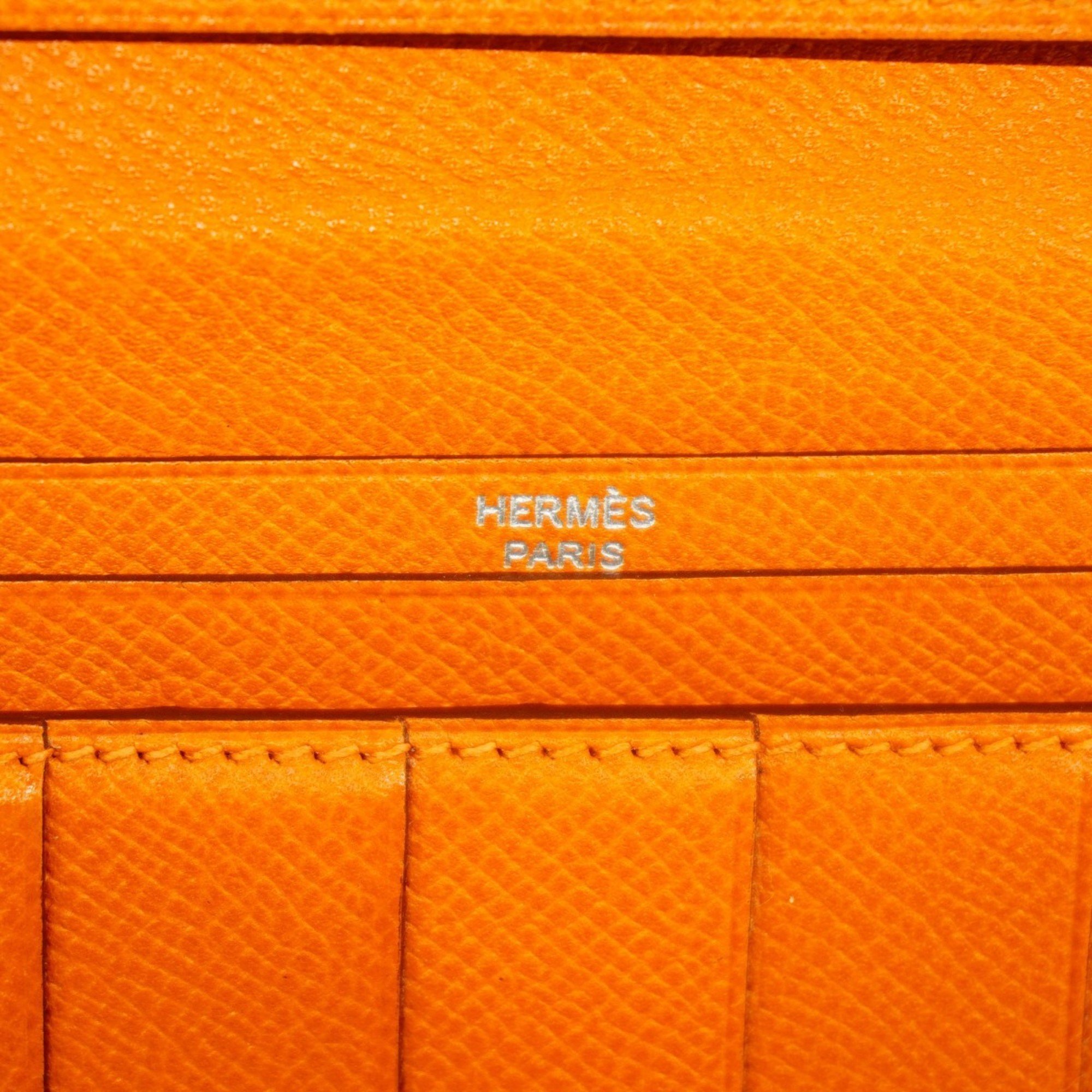 Hermes Long Wallet Bearn Soufflet Veau Epsom Orange P Stamp Ladies