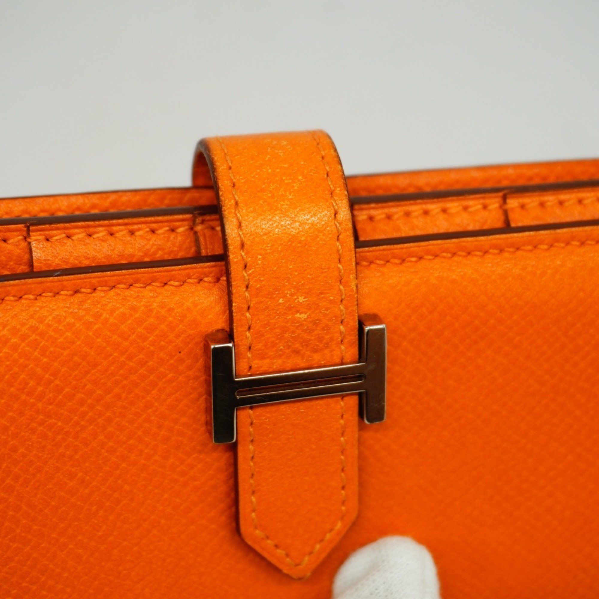 Hermes Long Wallet Bearn Soufflet Veau Epsom Orange P Stamp Ladies