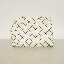 Chanel Shoulder Bag Wild Stitch Chain Leather White Women's