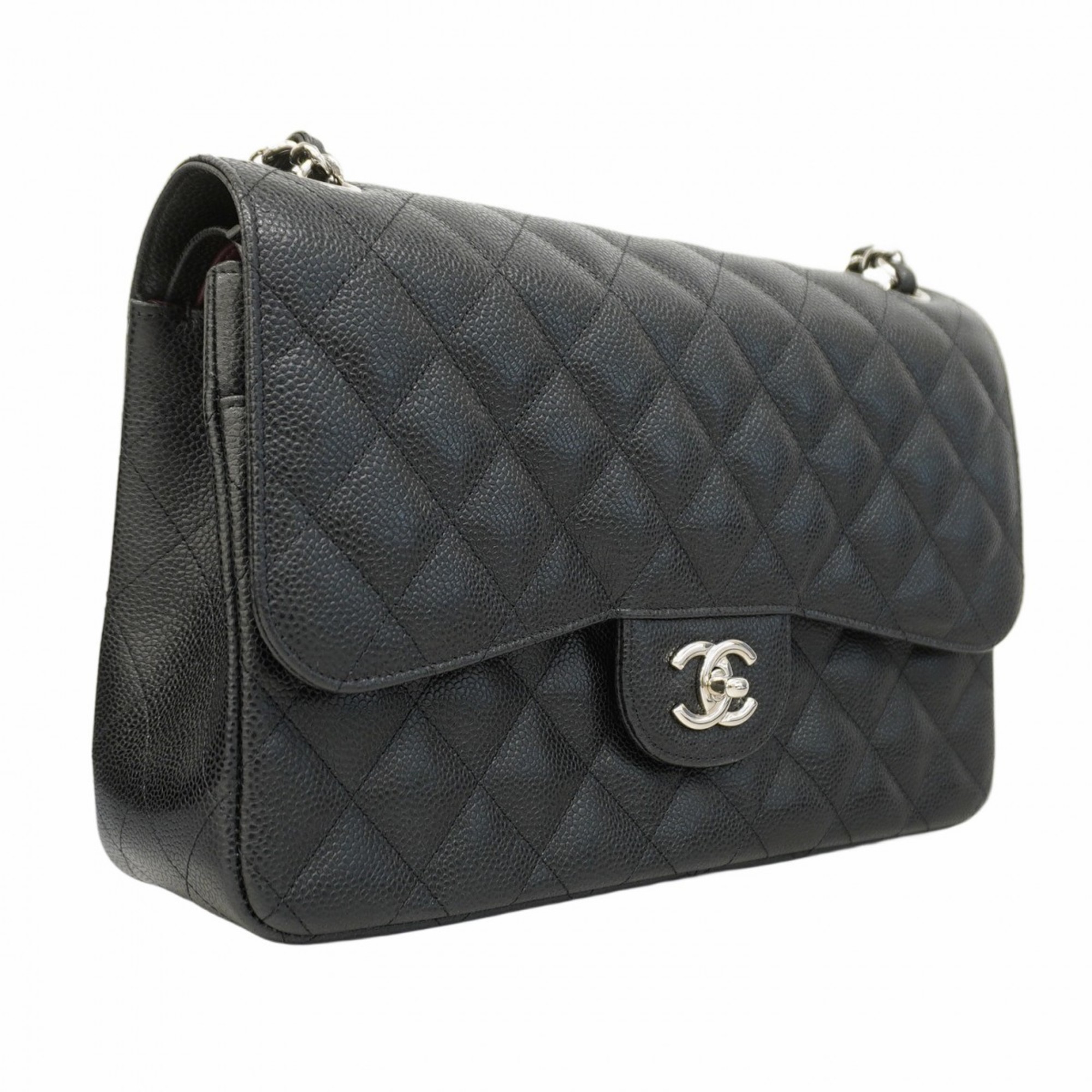 Chanel Shoulder Bag Deca Matelasse W Flap Chain Caviar Skin Black Women's