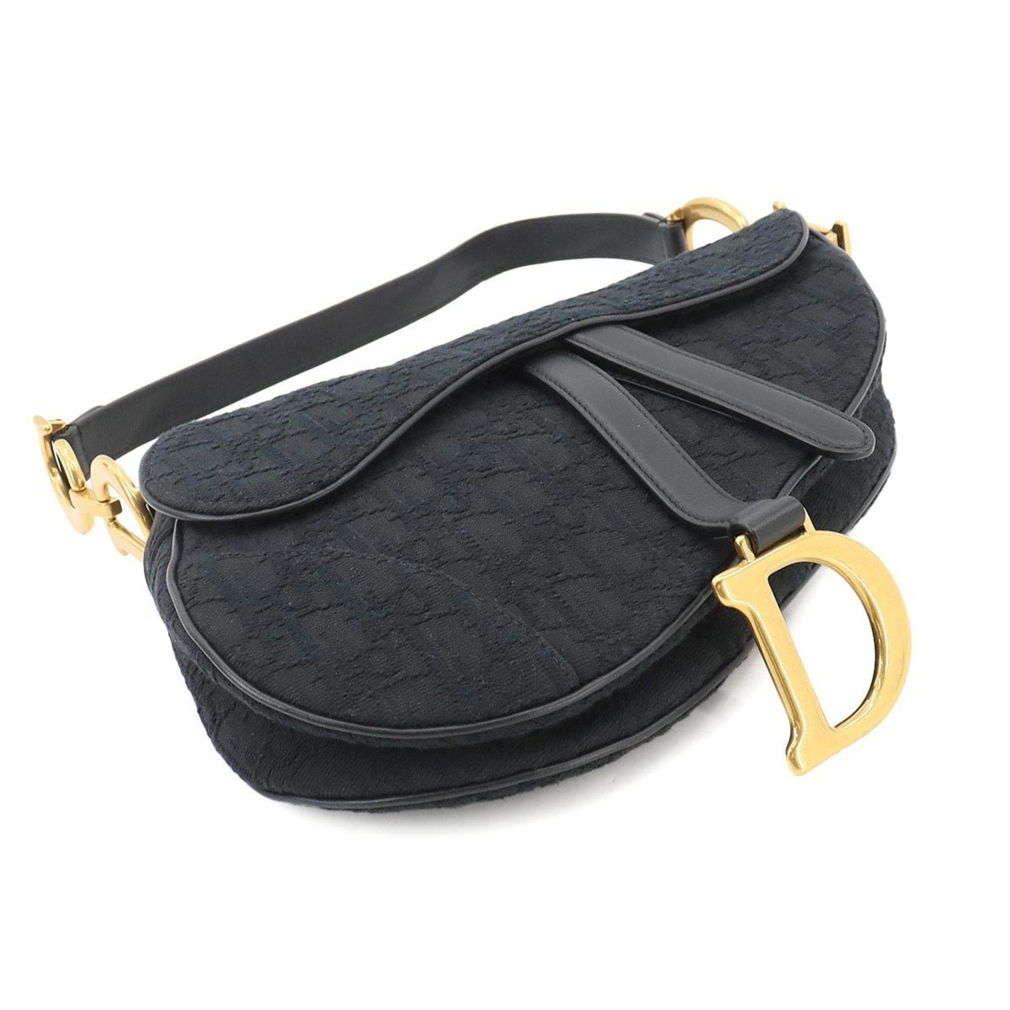 Christian Dior Trotter Saddle Bag Shoulder Canvas Black