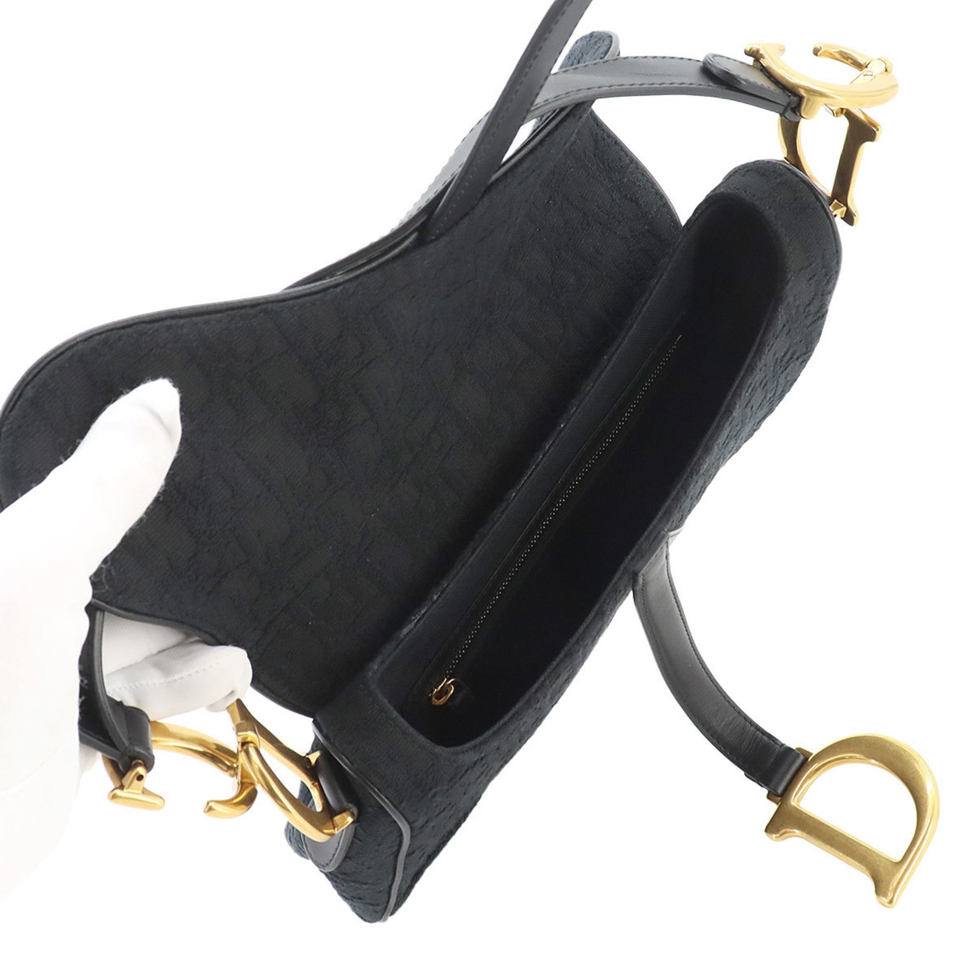 Christian Dior Trotter Saddle Bag Shoulder Canvas Black