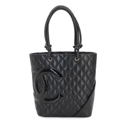 CHANEL Cambon Line Medium Leather Patent Black A25167 Silver Hardware Bag