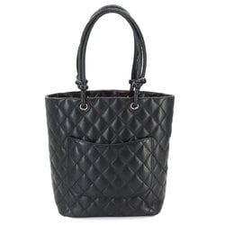 CHANEL Cambon Line Medium Leather Patent Black A25167 Silver Hardware Bag