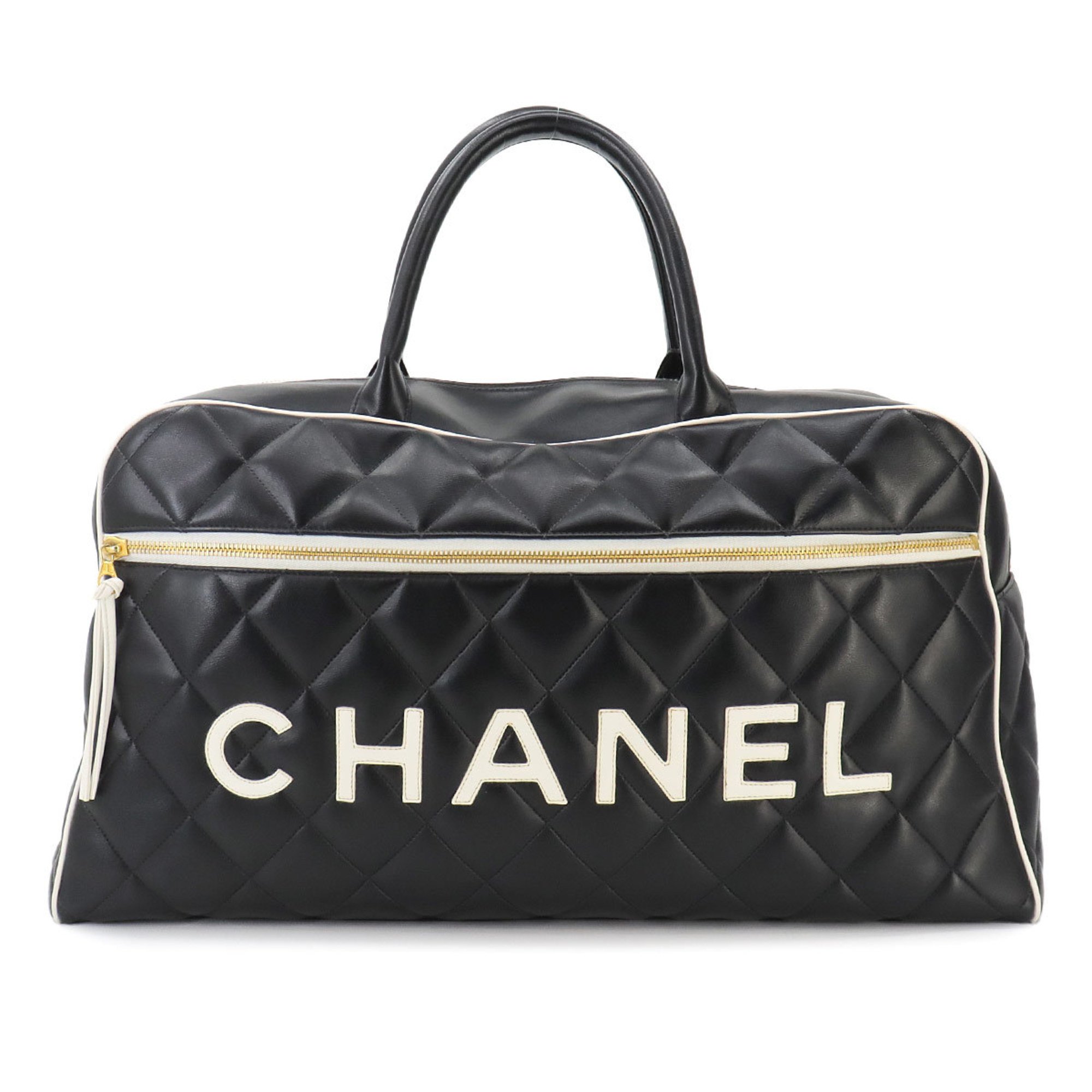 CHANEL Sports Line Matelasse Boston Bag Leather Black Gold Metal Fittings