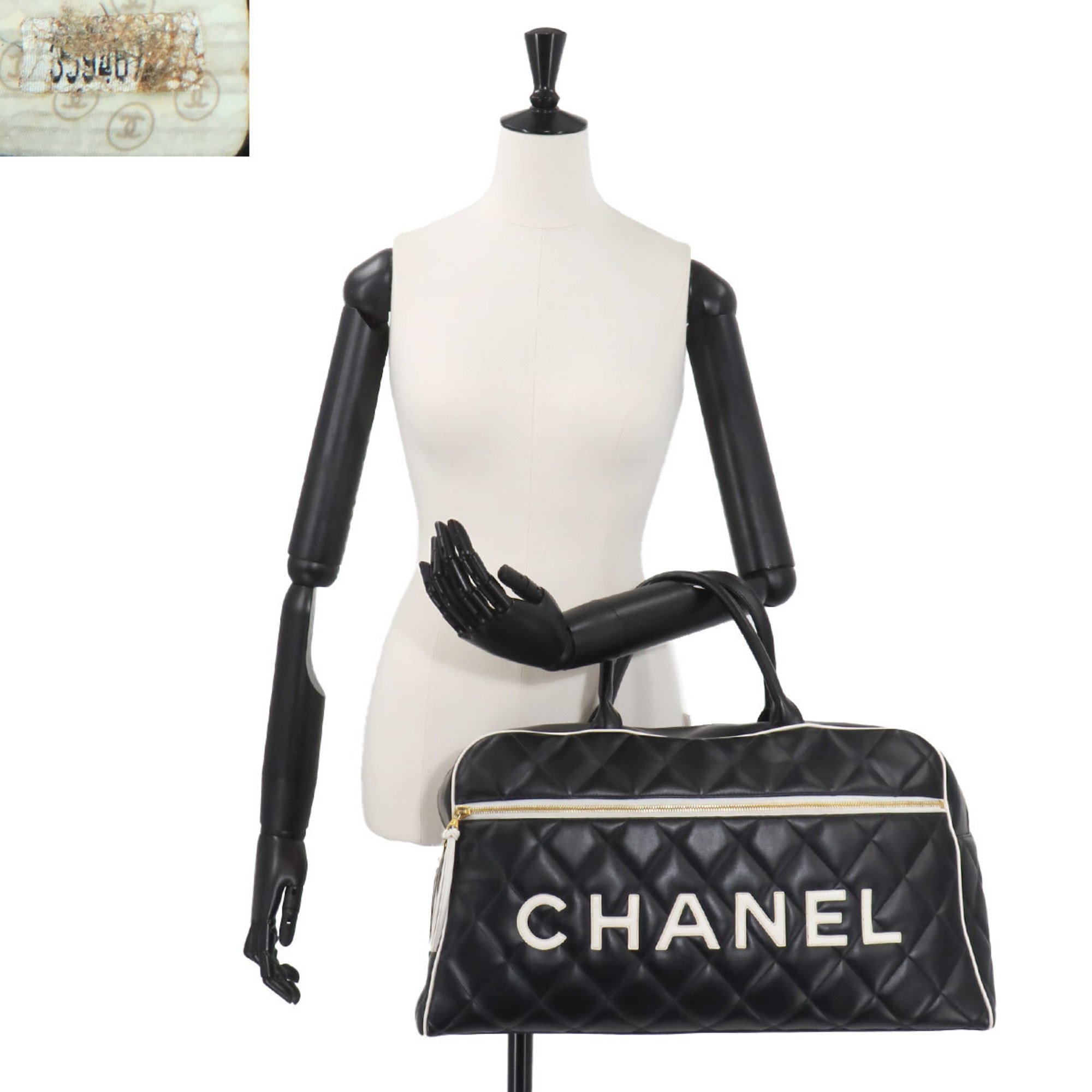 CHANEL Sports Line Matelasse Boston Bag Leather Black Gold Metal Fittings