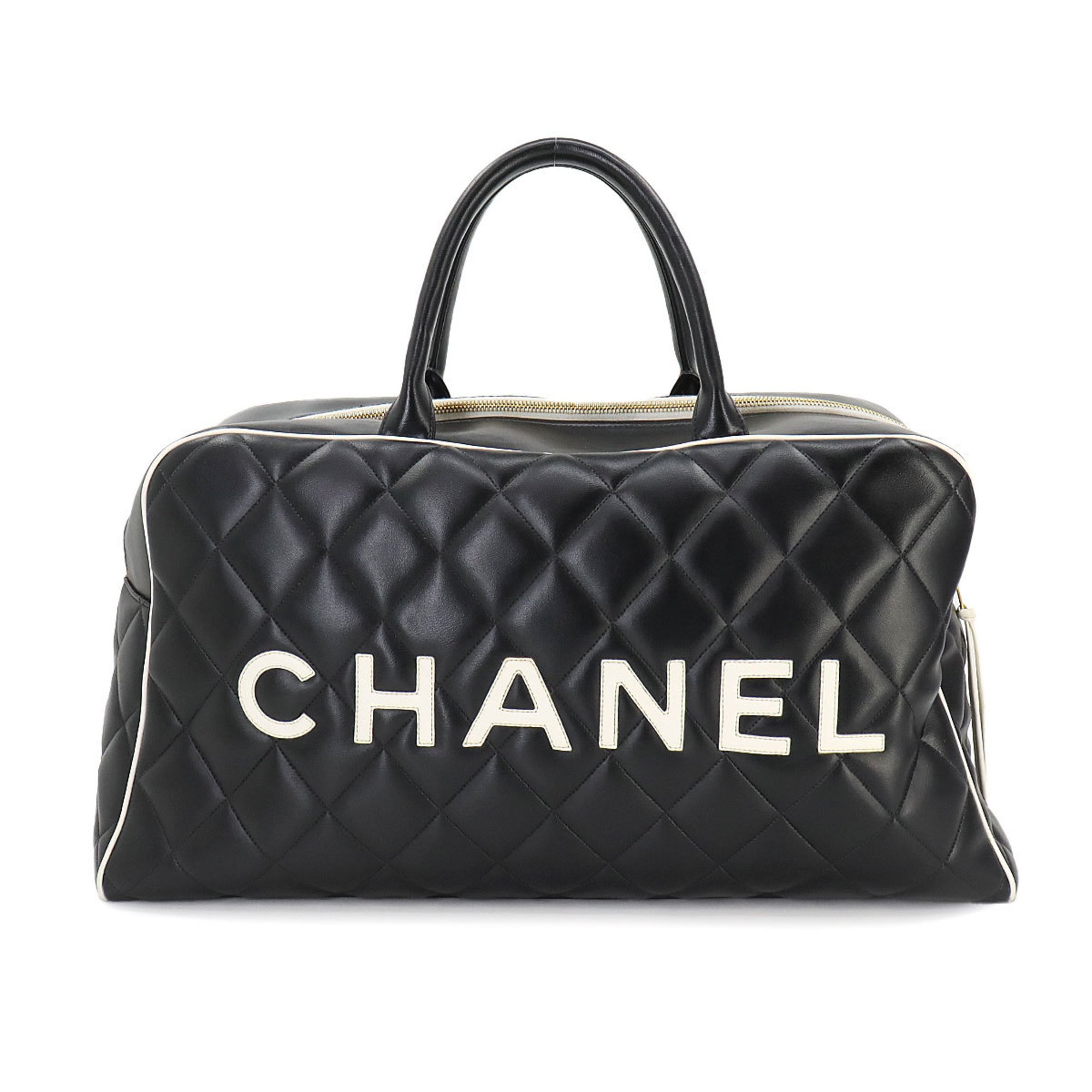 CHANEL Sports Line Matelasse Boston Bag Leather Black Gold Metal Fittings