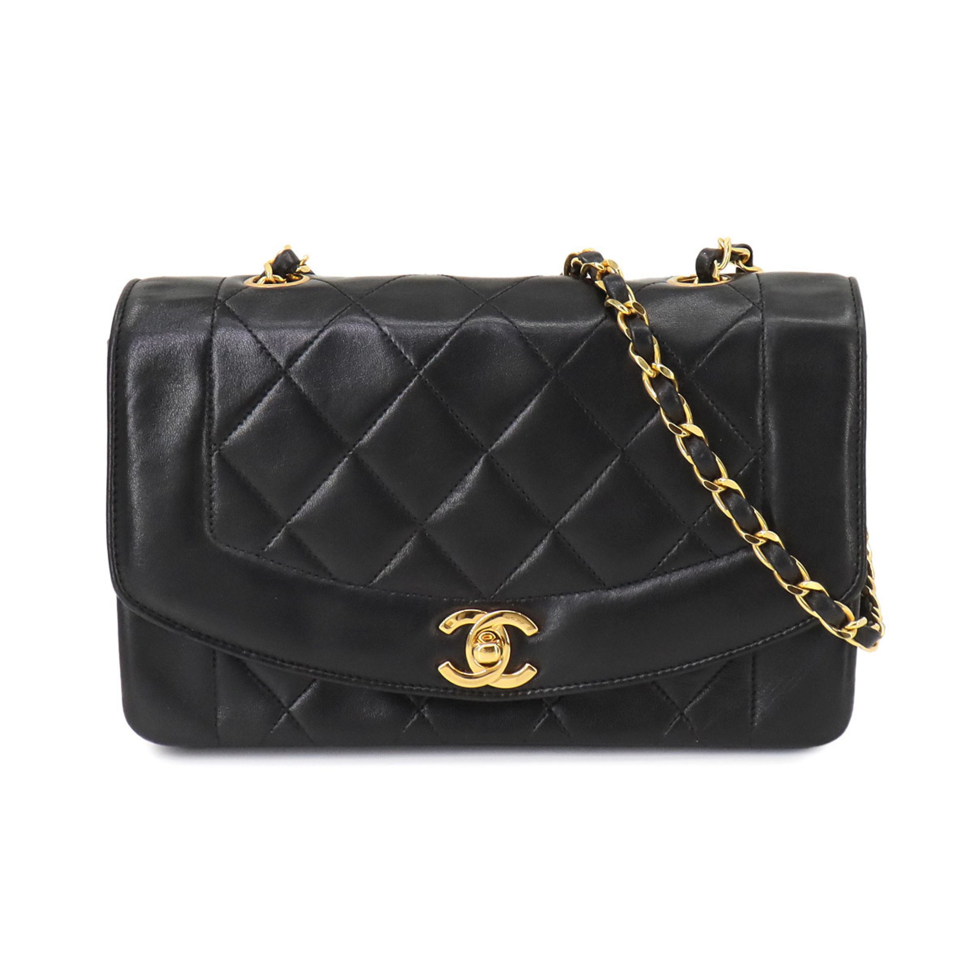 CHANEL Diana Matelasse 22 Chain Shoulder Bag Leather Black A01164