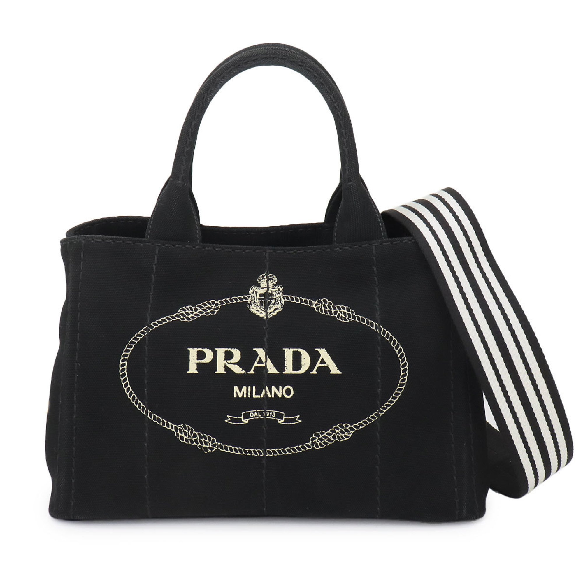 PRADA Canapa 2way Hand Shoulder Bag Canvas Black 1BG439 Mini