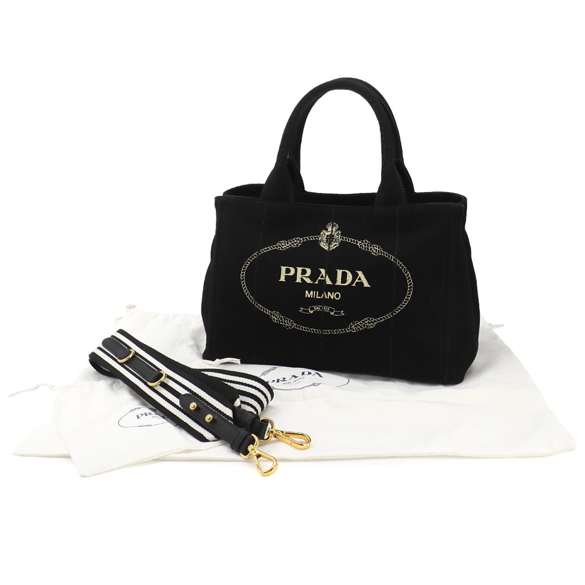 PRADA Canapa 2way Hand Shoulder Bag Canvas Black 1BG439 Mini