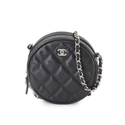 CHANEL Matelasse Round Chain Shoulder Bag Caviar Skin Black A70657