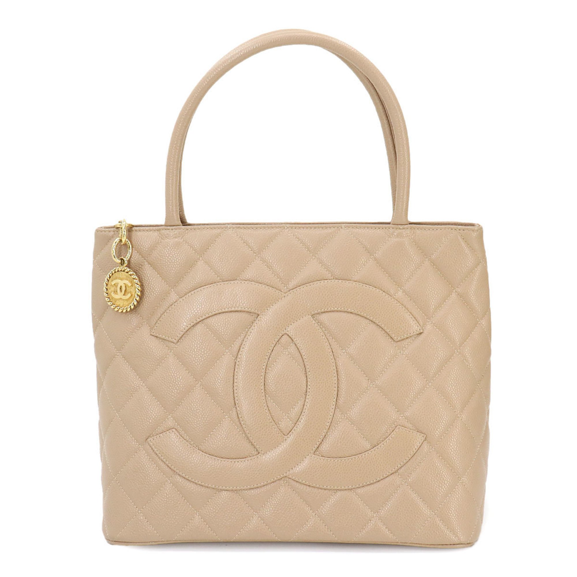 CHANEL Reissue Caviar Skin Beige A01804 Gold Hardware Medallion Tote Bag