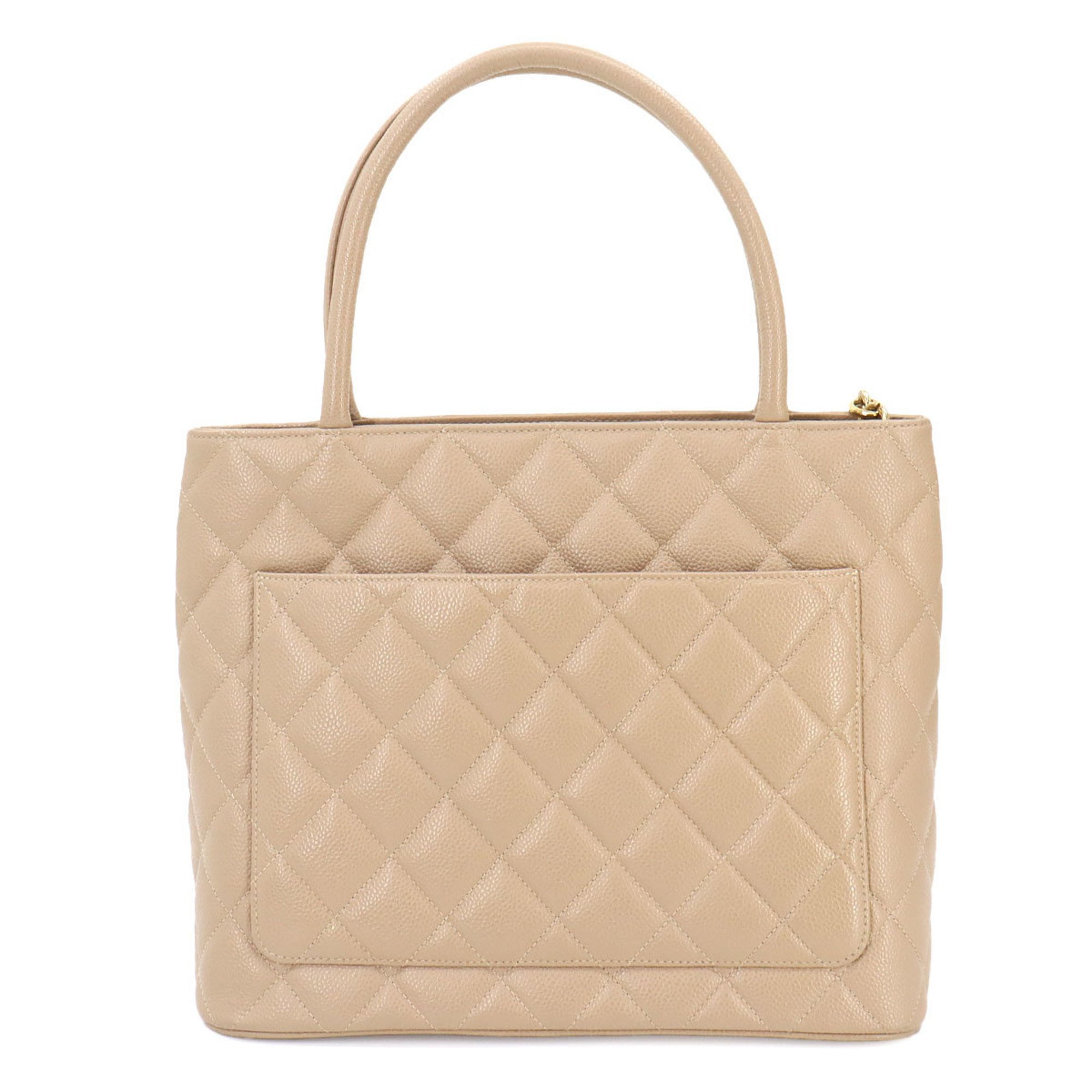 CHANEL Reissue Caviar Skin Beige A01804 Gold Hardware Medallion Tote Bag