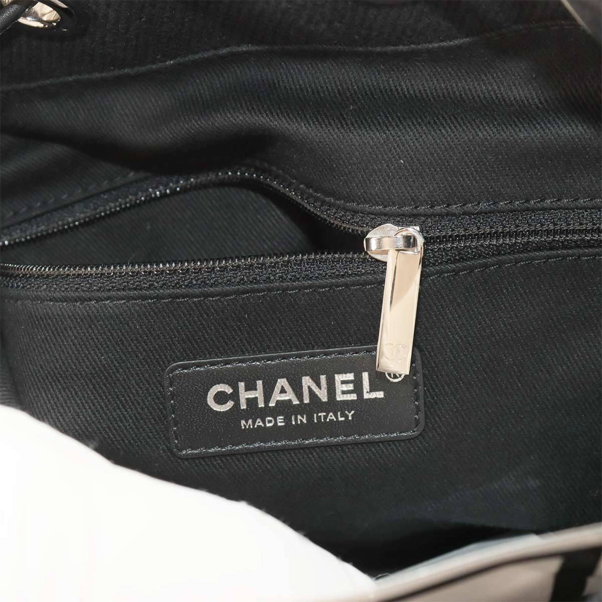 CHANEL Deauville Chain Shoulder Bag Canvas Leather Black AS1045